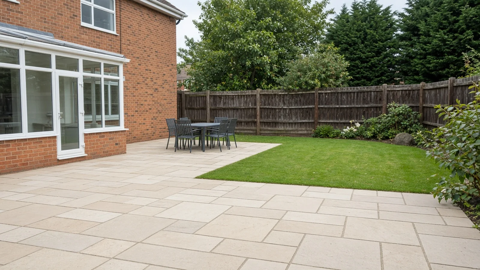 Illustrative freshly cleaned garden patio